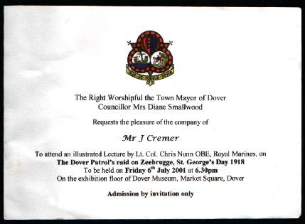 Invitation to the Dover Patrol Lecture in 2001