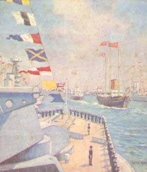 Colour pic of Coronation Review at Spithead