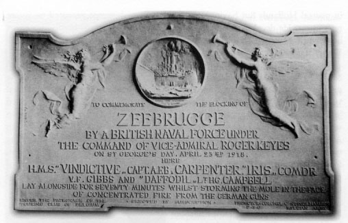 b & w detail of text on commemorative plaque at the Mole in Zeebrugge